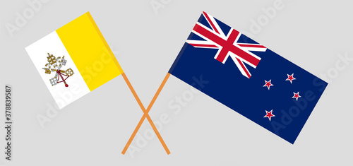 Crossed flags of Vatican and New Zealand