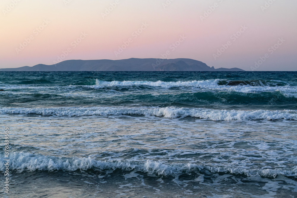 The sea waves off the coast of Crete, Greece