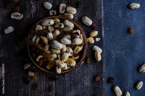 Healthy nuts on dark background