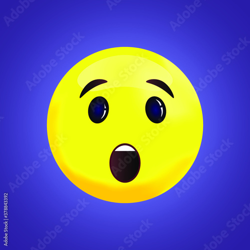 Surprised scared smile, funny little man, face, yellow circle, vector graphics isolated on a white background