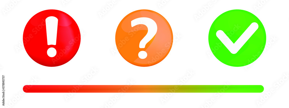 High quality vector round yellow cartoon bubbles with exclamation mark, question, tick for websites and media files with color transition. High quality vector round yellow cartoon bubbles with exclamation mark, question, tick for websites and media files with color transition.