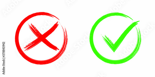 Mark X and V in flat style. Green and red, Yes and no, vector graphics isolated on a white background