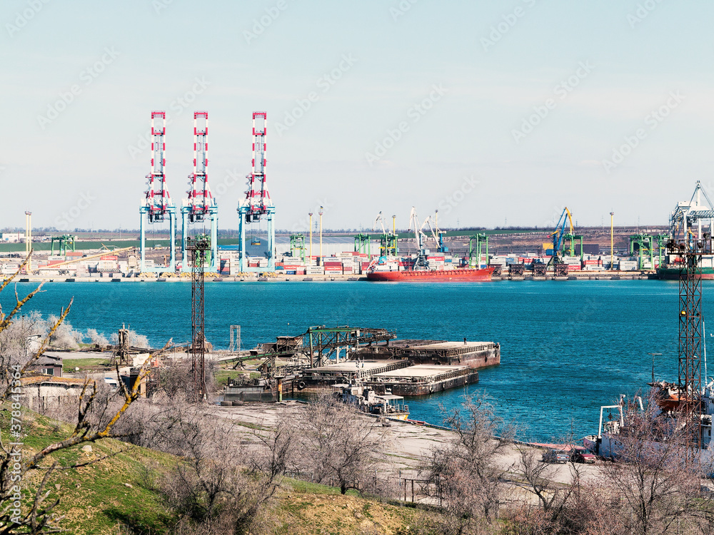Odessa, Ukraine - March 21, 2019: Industrial and trade terminal in the seaport near Odessa, Ukraine