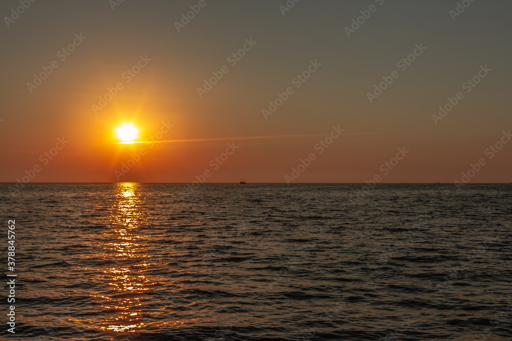 beautiful sunset in the open sea. the city of Sochi, Krasnodar Krai