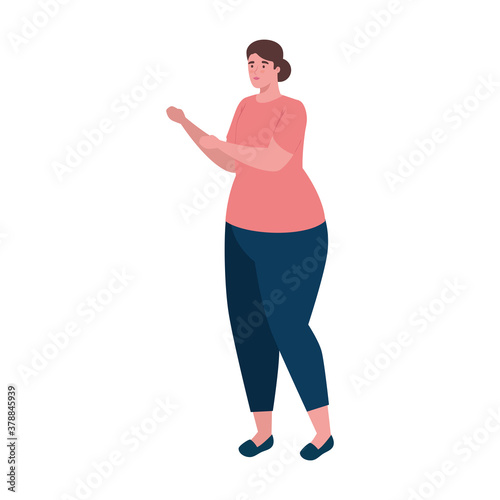 plus size woman cartoon with red shirt design, Young model overweight fashion attractive adult style fashionable weight and curvy theme Vector illustration