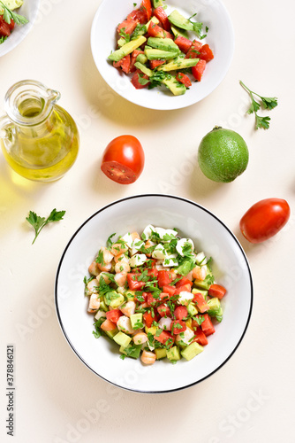 Avocado, prawn, tomato and mozarella salad