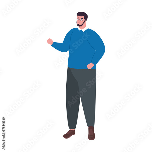 plus size man cartoon with beard and glasses design, overweight fashion attractive adult style fashionable weight and curvy theme Vector illustration