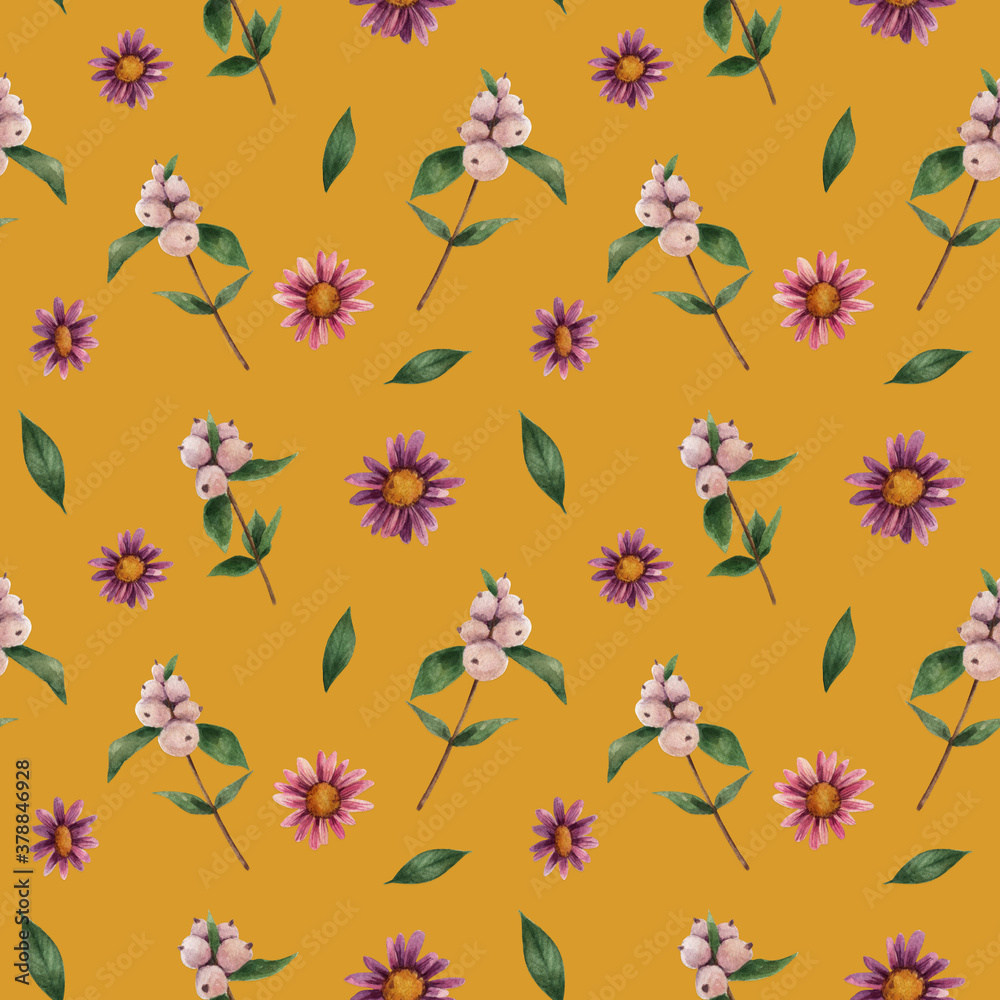 Obraz premium Pattern with flowers and watercolors