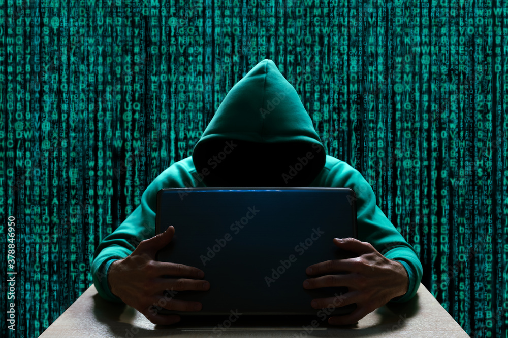 Fototapeta Hacker at the computer. Cyber espionage and digital security