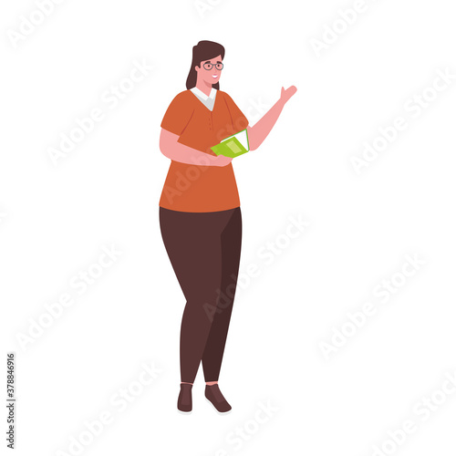plus size woman cartoon with book design, Young model overweight fashion attractive adult style fashionable weight and curvy theme Vector illustration