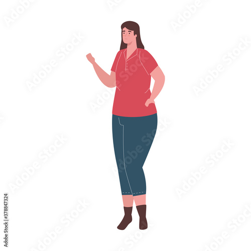 plus size woman cartoon with red shirt design, Young model overweight fashion attractive adult style fashionable weight and curvy theme Vector illustration
