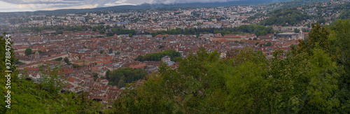 Besançon, France - 08 29 2020: Panoramic view of the city and the citadel walls from the fort of Chaudanne © Franck Legros