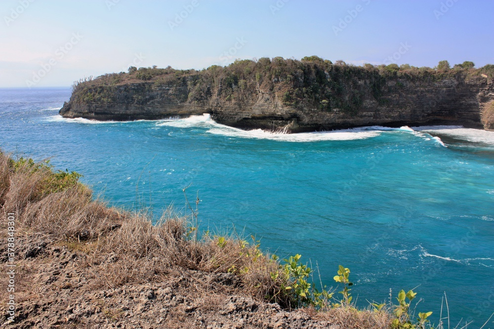 Scenic view of cliffs and ocean in Nusa Penida, Indonesia