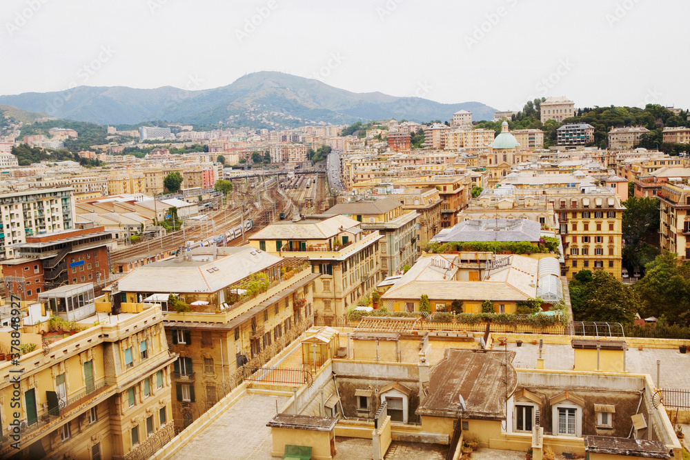 Fototapeta premium High angle view of a cityscape, Genoa, Liguria, Italy