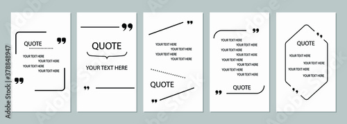 Empty quotation frames with quotes. The text in parentheses, the citation blank speech bubbles, quotes bubbles. A text field isolated on a white background. Vector illustration.