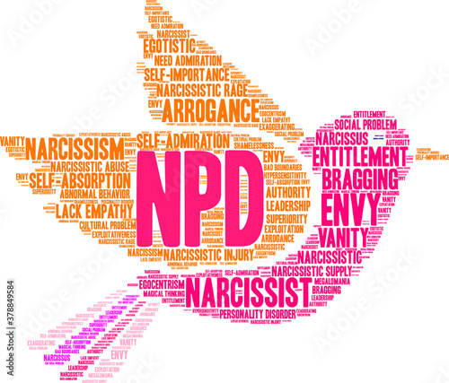 NPD Narcissistic Personality Disorder Word Cloud on a white background. 