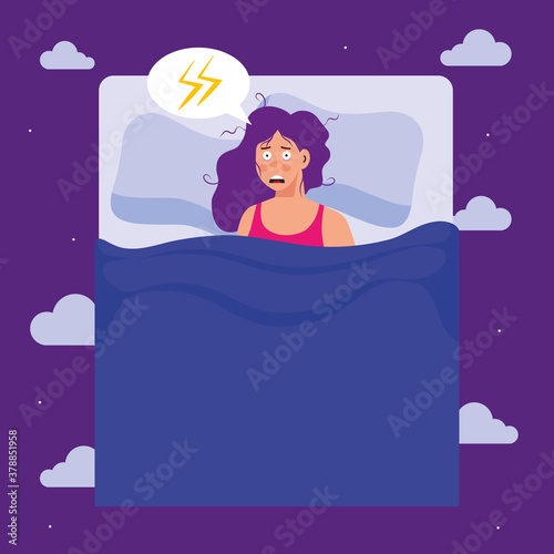 woman with insomnia in bed design, sleep and night theme Vector illustration