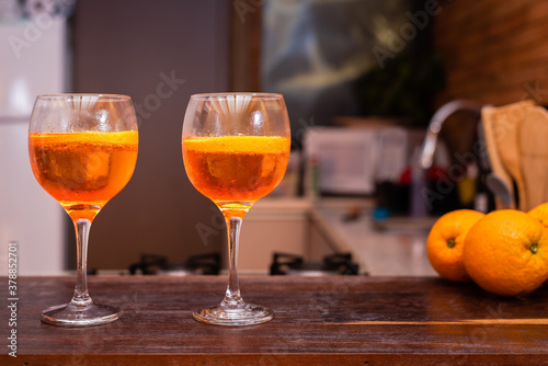 Two Homemade Aperol Spritz Cocktails