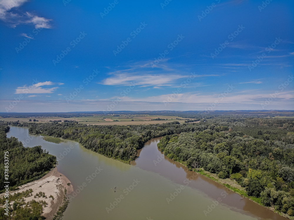 Drava and Mura, Murau Rivers delta, estuary near Legrad in Croatia And Ortilos in Hungary, aerial view wild europe nature