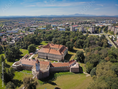 Cakovec, Croatia / Croatia: Aerial view on town and Zrinski fort castle in city park