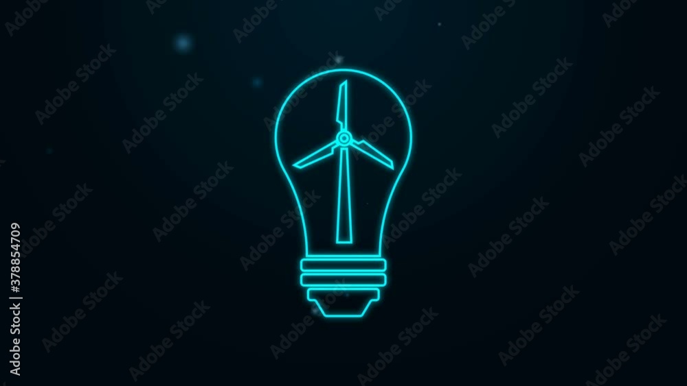 Glowing neon line Light bulb with wind turbine as idea of eco friendly source of energy icon isolated on black background. Alternative energy concept. 4K Video motion graphic animation Glowing neon line Light bulb with wind turbine as idea of eco friendly source of energy icon isolated on black background. Alternative energy concept. 4K Video motion graphic animation