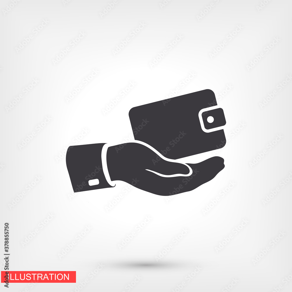 Outline wallet icon in hand isolated on background. Hand wallet app , hand wallet logo, user interface. Editable stroke. Vector illustration. Eps 10 Hand walle Outline wallet icon in hand isolated on background. Hand wallet app , hand wallet logo, user interface. Editable stroke. Vector illustration. Eps 10 Hand walle