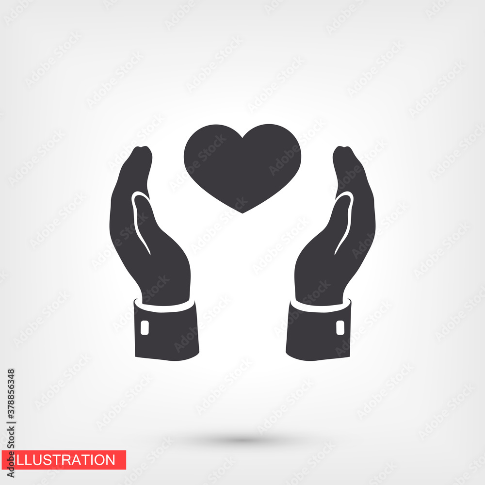 Pictogram of heart in hands icon. two hands hold a heart. love is warm. Heart in a safe place. heat and love transfer 10 eps