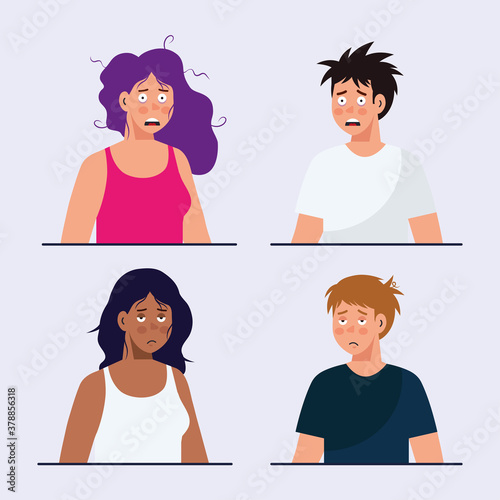 women and men with insomnia design, sleep and night theme Vector illustration