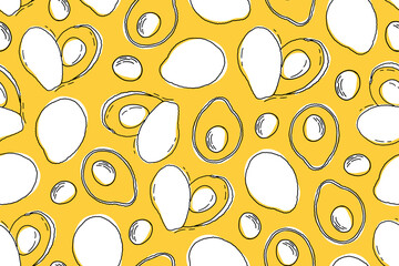 Acrylglasbilder Avocadomuster Cartoon Avocado Muster auf Gelb  © lunarts_studio