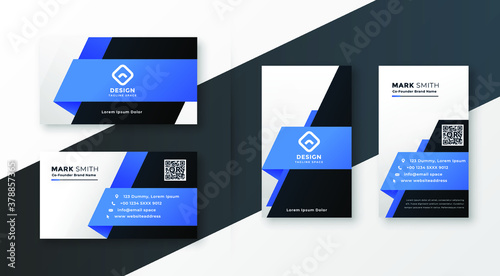 abstract blue geometric business card design template