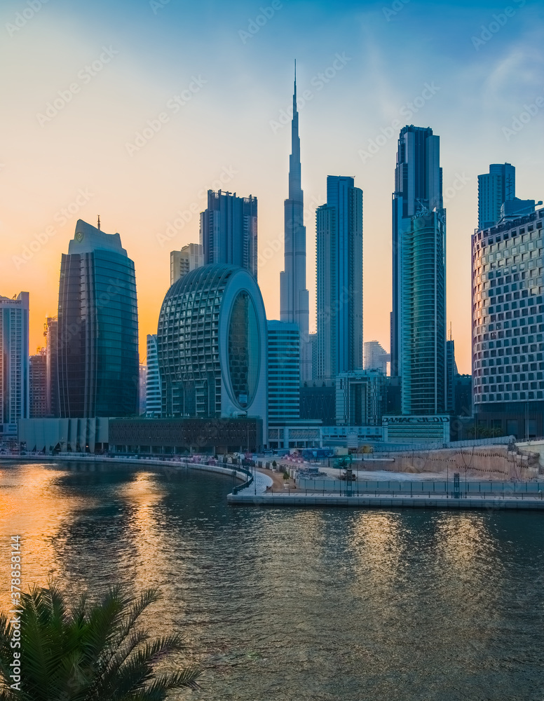 Dubai City skyline at dusk.
