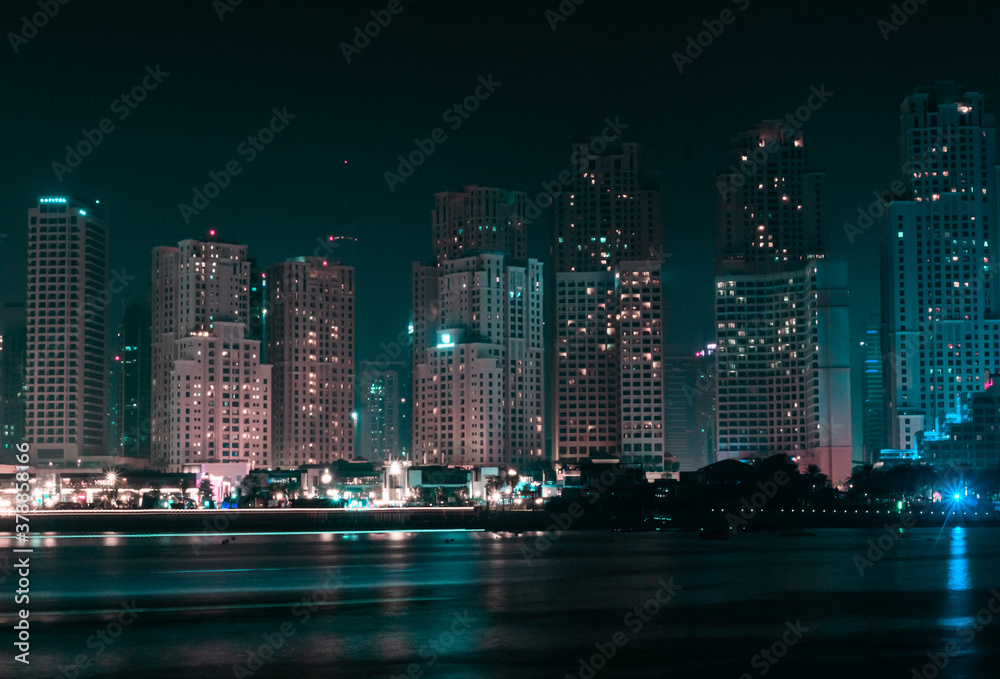 Fototapeta premium Dubai - JBR skyline at night.
