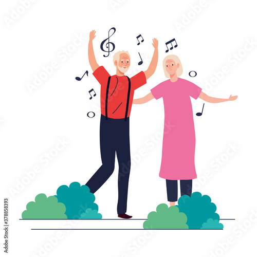 Senior woman and man cartoons dancing design, grandmother and grandfather theme Vector illustration