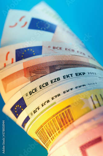 Close-up of assorted Euro banknotes photo