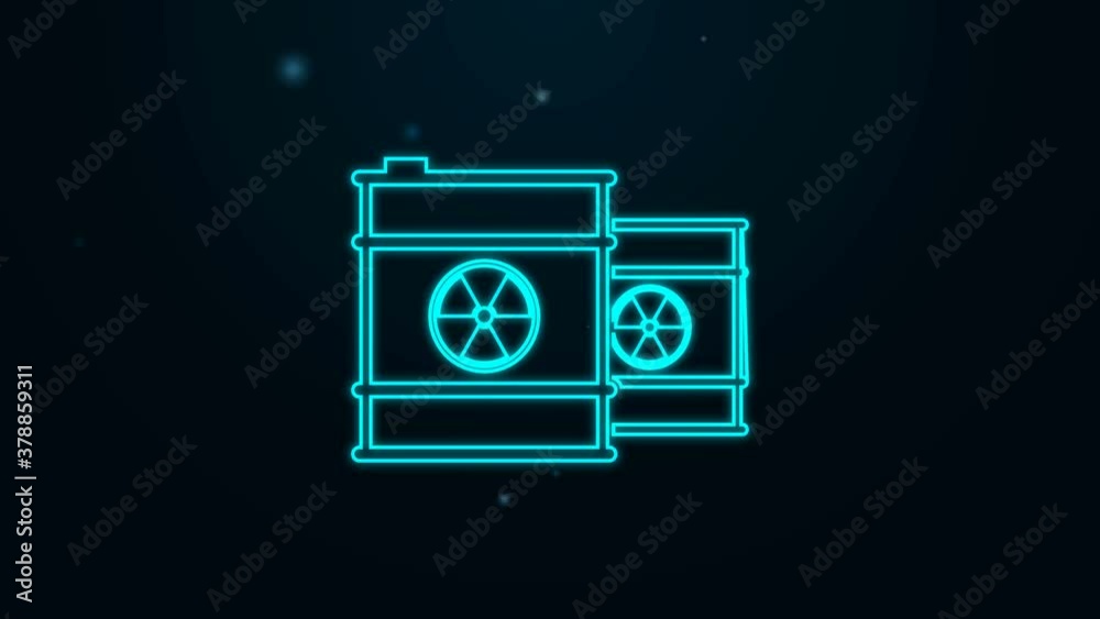 Glowing neon line Radioactive waste in barrel icon isolated on black background. Toxic refuse keg. Radioactive garbage emissions, environmental pollution. 4K Video motion graphic animation Glowing neon line Radioactive waste in barrel icon isolated on black background. Toxic refuse keg. Radioactive garbage emissions, environmental pollution. 4K Video motion graphic animation
