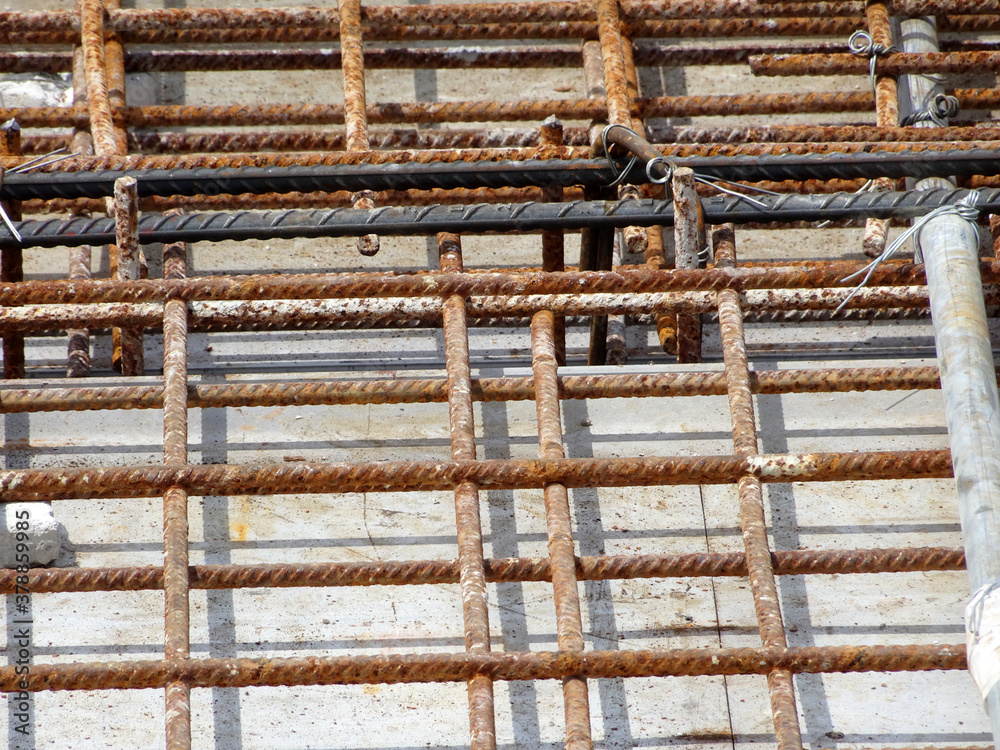 KUALA LUMPUR, MALAYSIA -SEPTEMBER 18, 2020: BRC welded wire mesh or BRC fabric used as part of the main structural component in-floor slab structure element in the construction site. Comes in various 