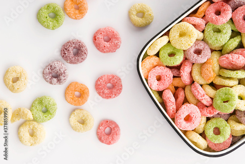 Close-up of a bowl of fruit loops