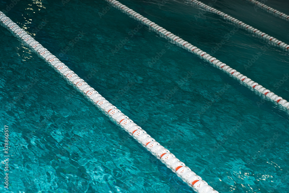 High angle view of swimming lane markers in a swimming pool 