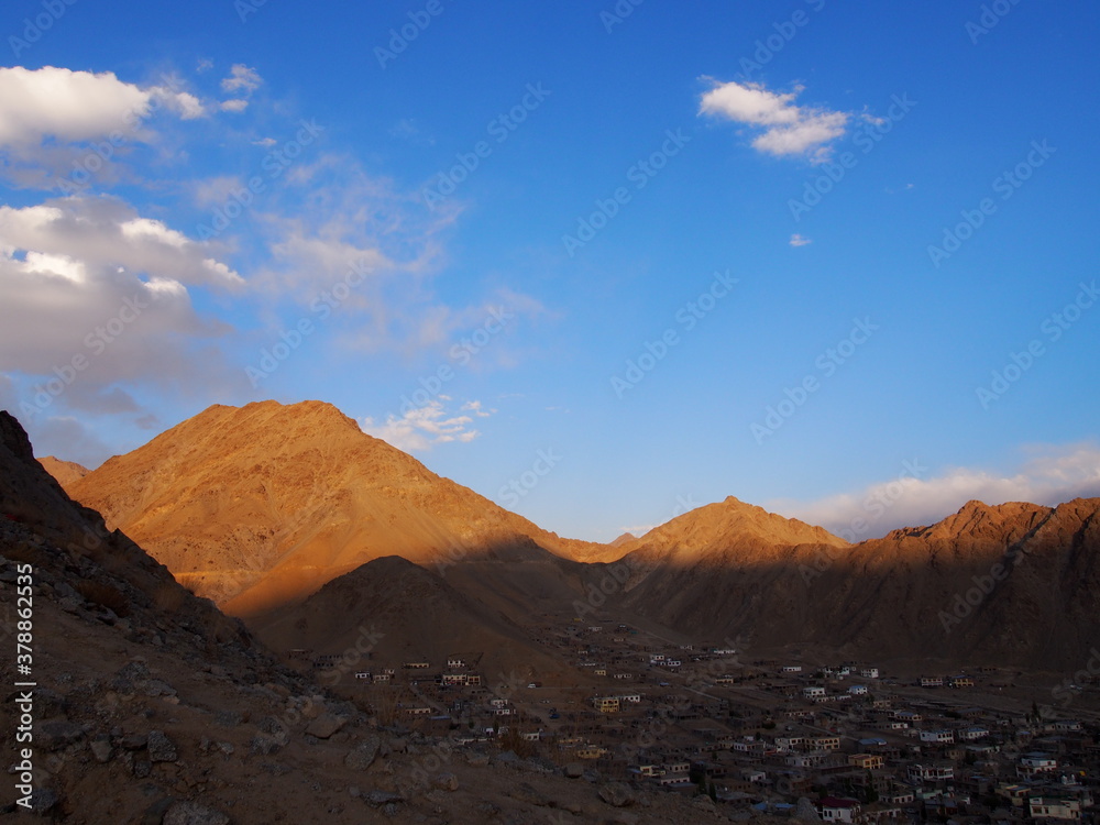 Historic towns and nature surrounded by mountains, Leh, Ladakh, Jammu and Kashmir, India