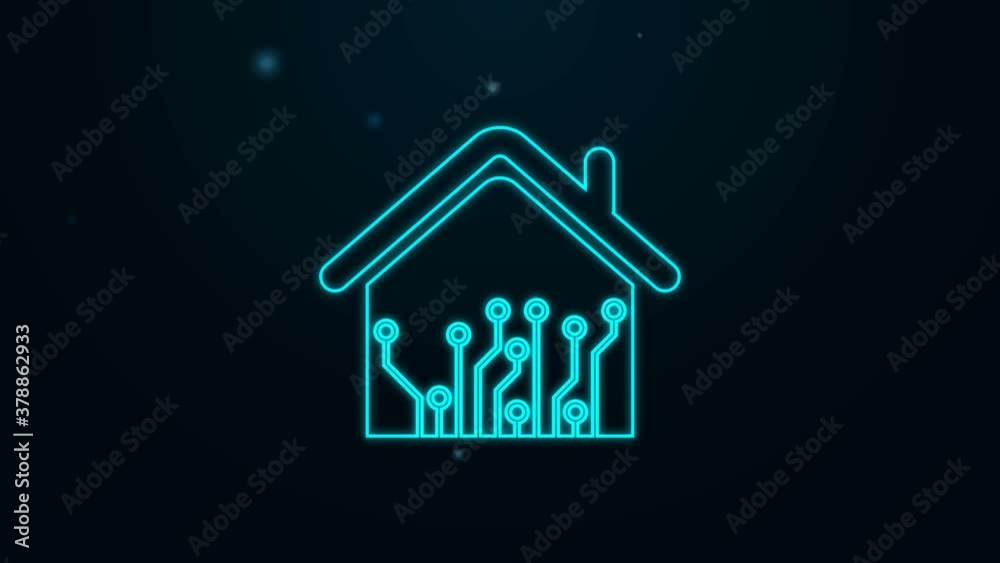 Glowing neon line Smart home icon isolated on black background. Remote control. 4K Video motion graphic animation Glowing neon line Smart home icon isolated on black background. Remote control. 4K Video motion graphic animation