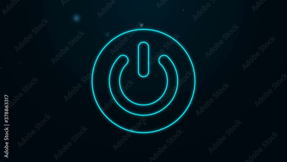 Glowing neon line Power button icon isolated on black background. Start sign. 4K Video motion graphic animation