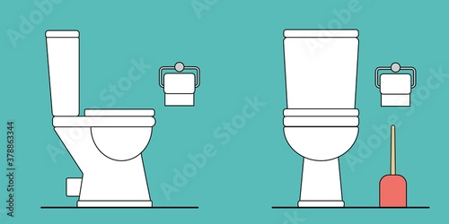 Toilet bowl side and front view on a green background. Vector illustration.