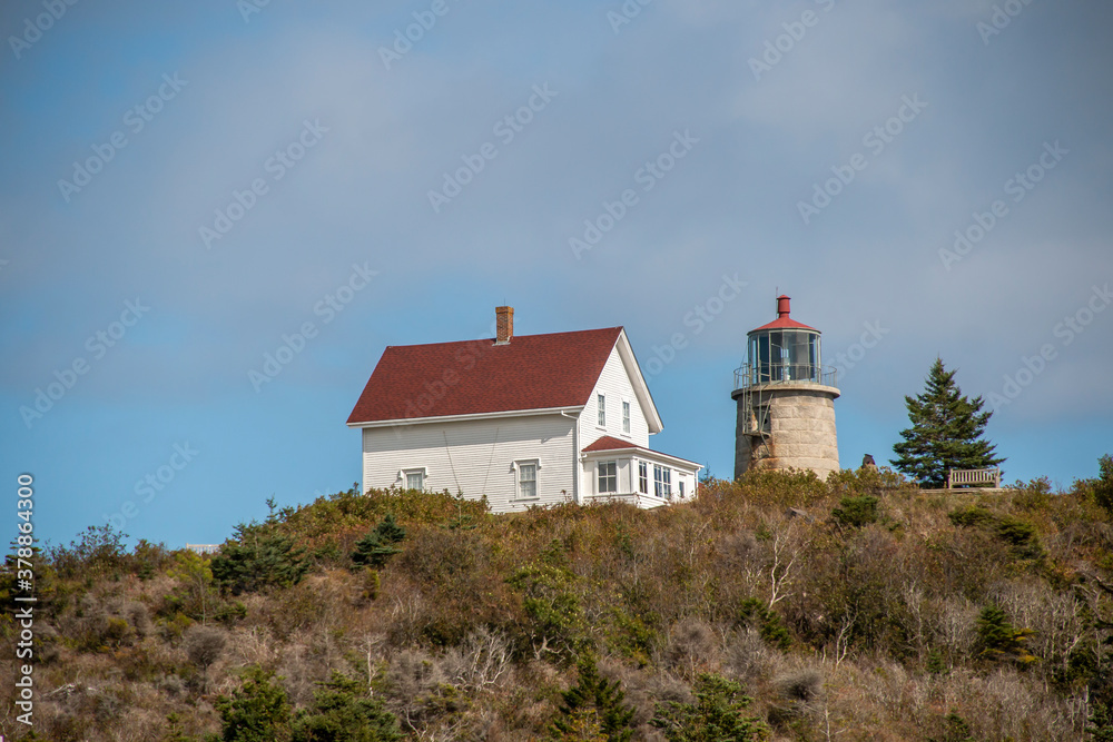 Stone lighthouse on Monhegan Island Main Unites States