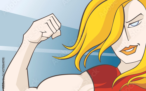 Close-up of a woman flexing her biceps