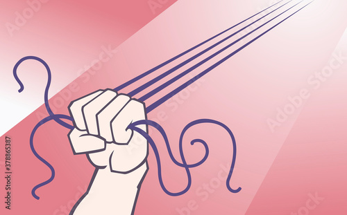 Close-up of a person's hand pulling guitar strings