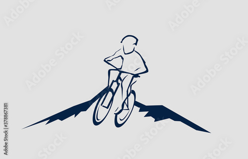 Mountain biker in basic lines