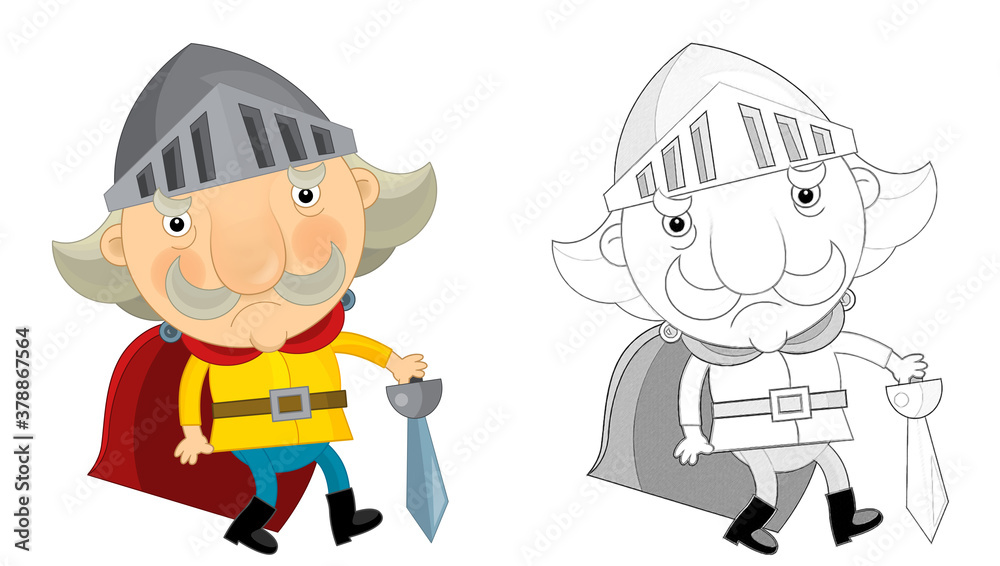 cartoon scene with king knight standing and doing something illustration