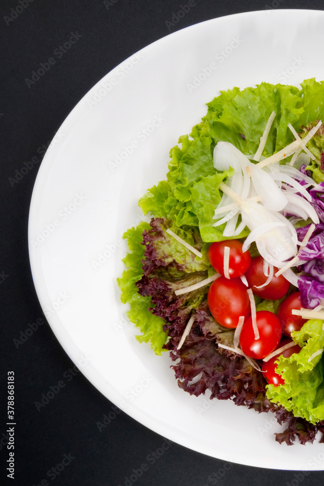 High angle view of lettuce and tomato salad High angle view of lettuce and tomato salad