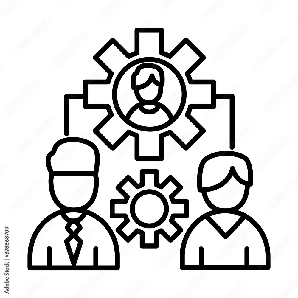 coworkers men with gears line style icon design, Coworking teamwork and strategy theme Vector illustration coworkers men with gears line style icon design, Coworking teamwork and strategy theme Vector illustration