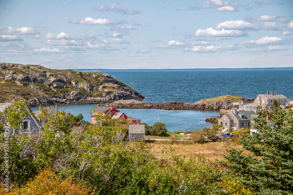 Boats in the bay on Monhegan Island in Maine United States